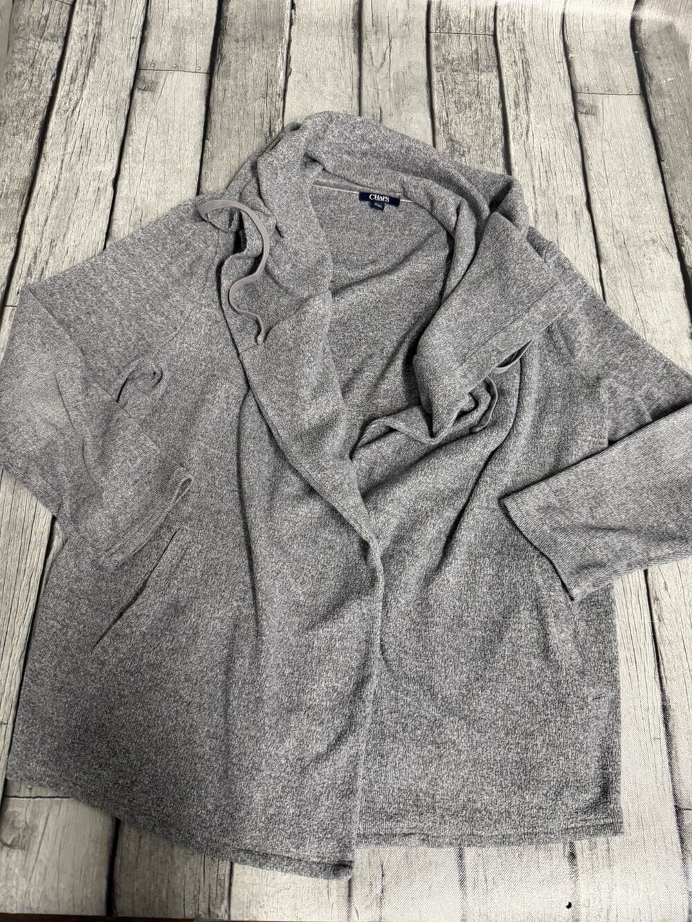 Women’s Chaps Cozy Texture Drape Front Cardigan Grey Sz XL